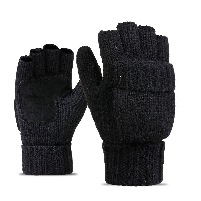 Wool knitted half finger Korean style thickened winter gloves