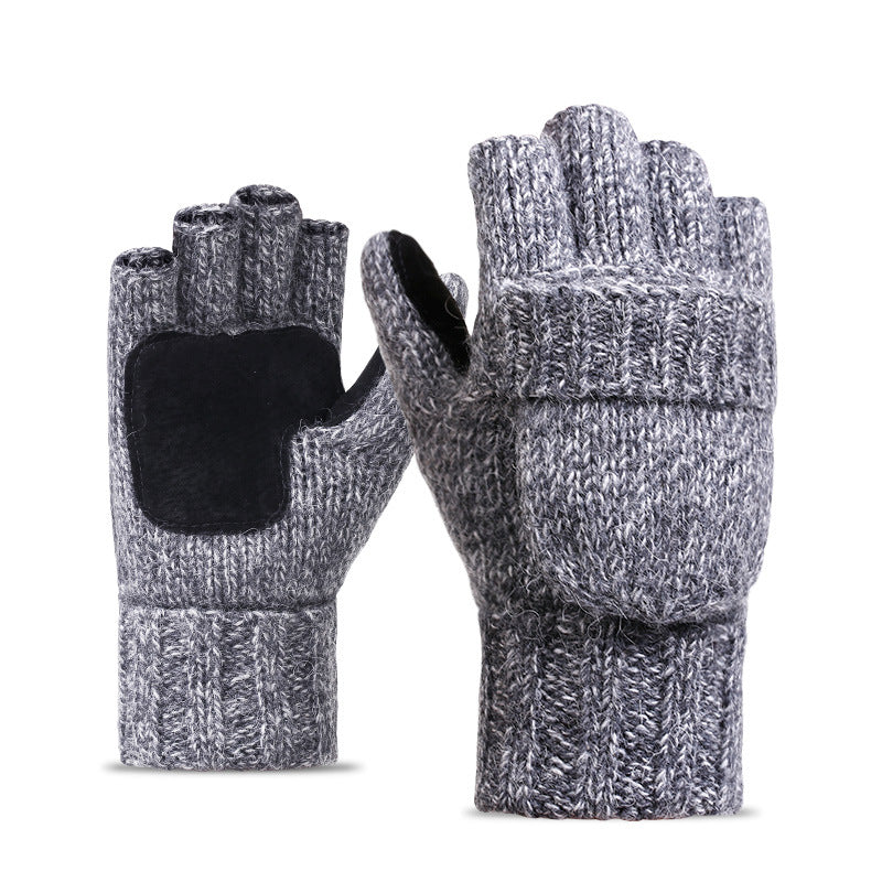 Wool knitted half finger Korean style thickened winter gloves