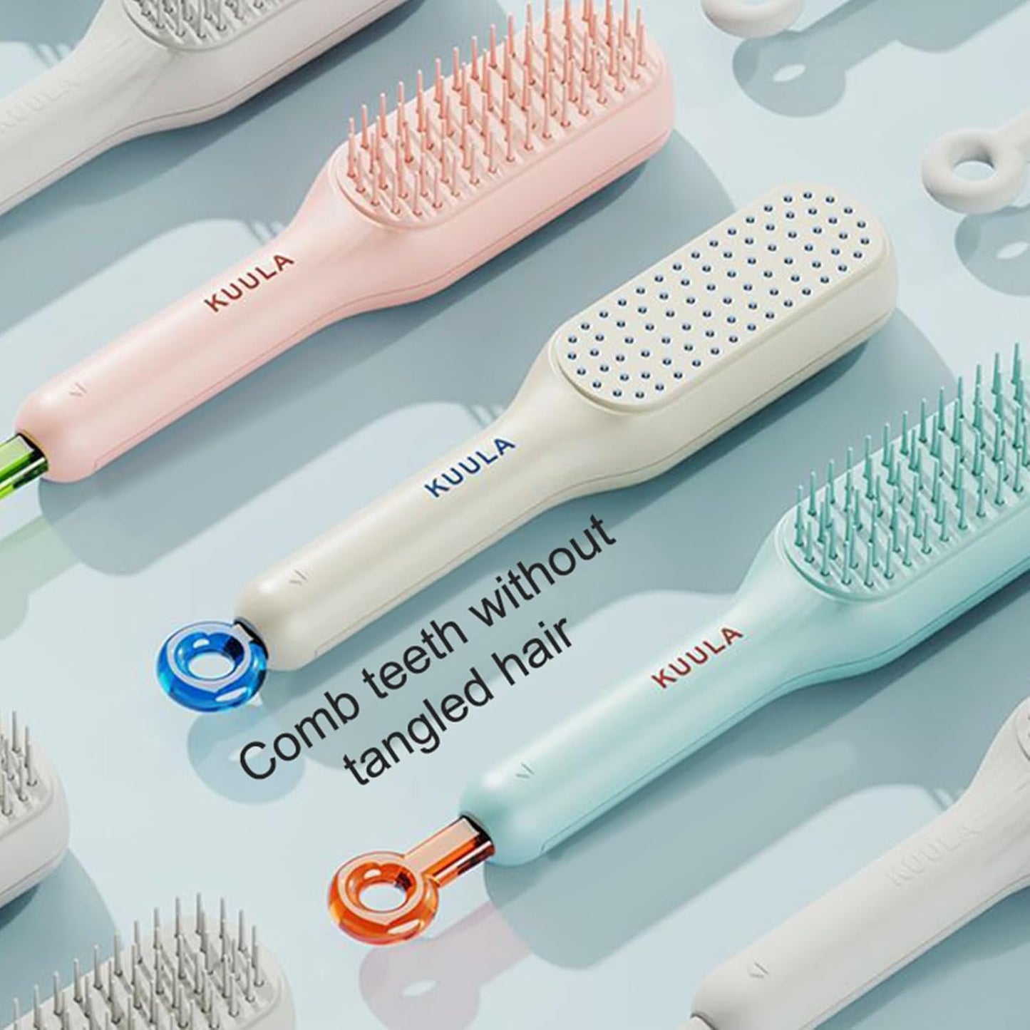 KUULA Retractable One-Click Self-Cleaning Detangling Scalp Massage Hair Brush - Pastel Pink Selection