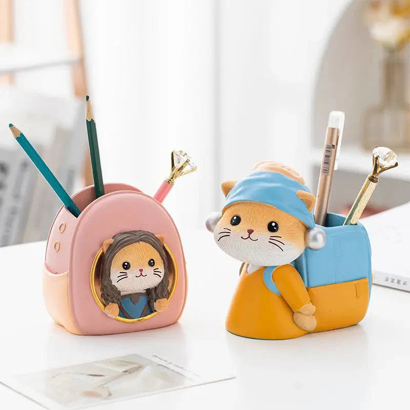 Cute Cat Pen Holder Simple and Modern Student Study Storage Box For Gifts
