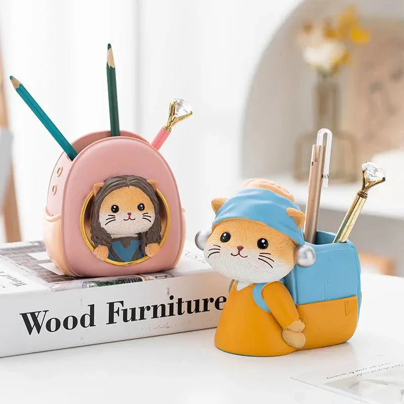 Cute Cat Pen Holder Simple and Modern Student Study Storage Box For Gifts