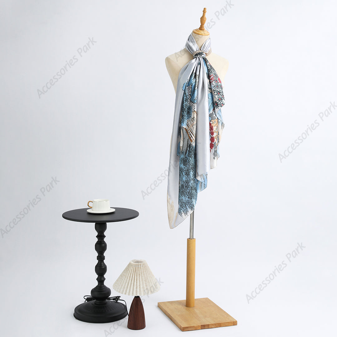 Beautiful Natural Design Printed Satin Silk Scarf