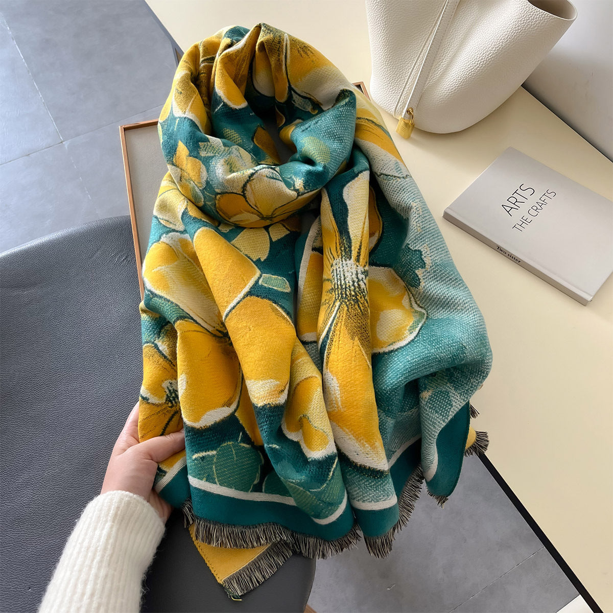 High End Elegant Floral Painted Luxury Winter Shawl for Women