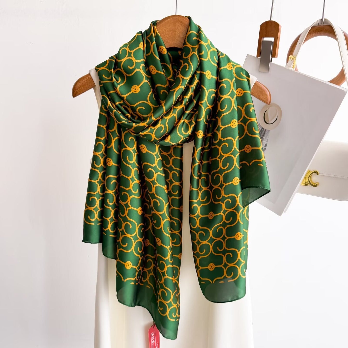 Versatile Korean Chic Line Print Satin Silk Scarf for Women