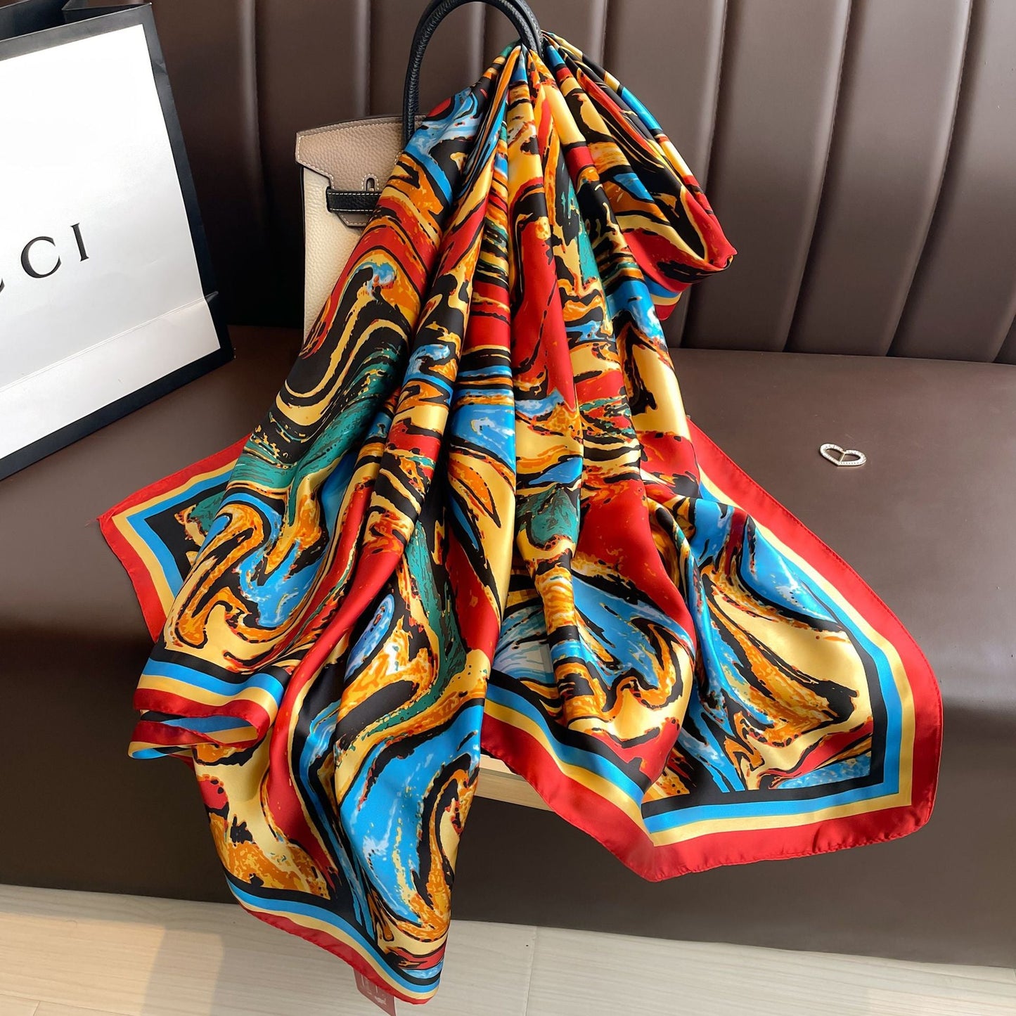 Color Wave Oil Painting Long Satin Silk Women's Scarf