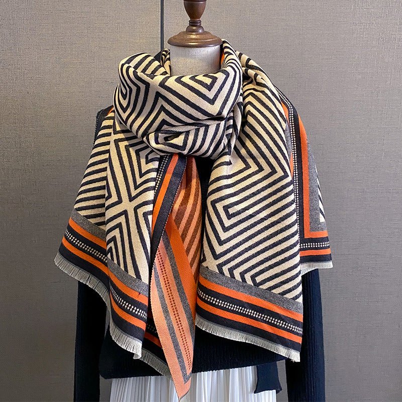 Women's Luxurious Striped Design Winter Pashmina Shawl Scarf