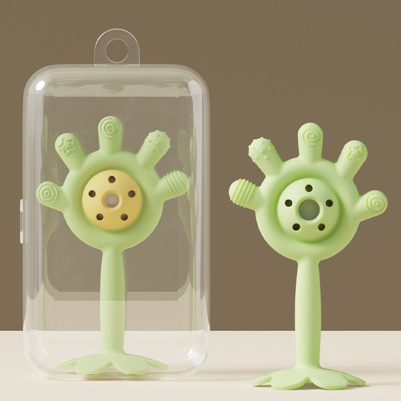2 in 1 High Quality Silicone Palm Rattle Teether Toy for Babies