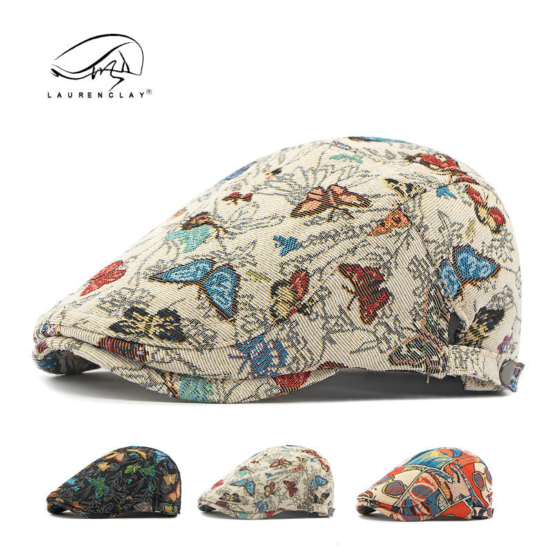 All Season New Butterfly Embroidery Ethnic Style Beret Cap