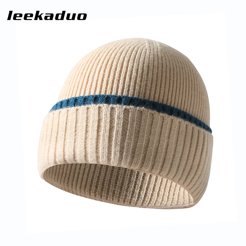 Yarn knitted winter men's and women's thickened beanie hat