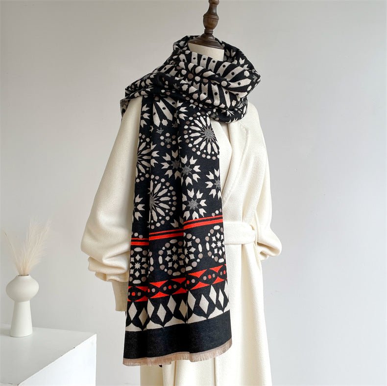 Women's Bohemian Style Sunflower Pattern High Quality Winter Shawl