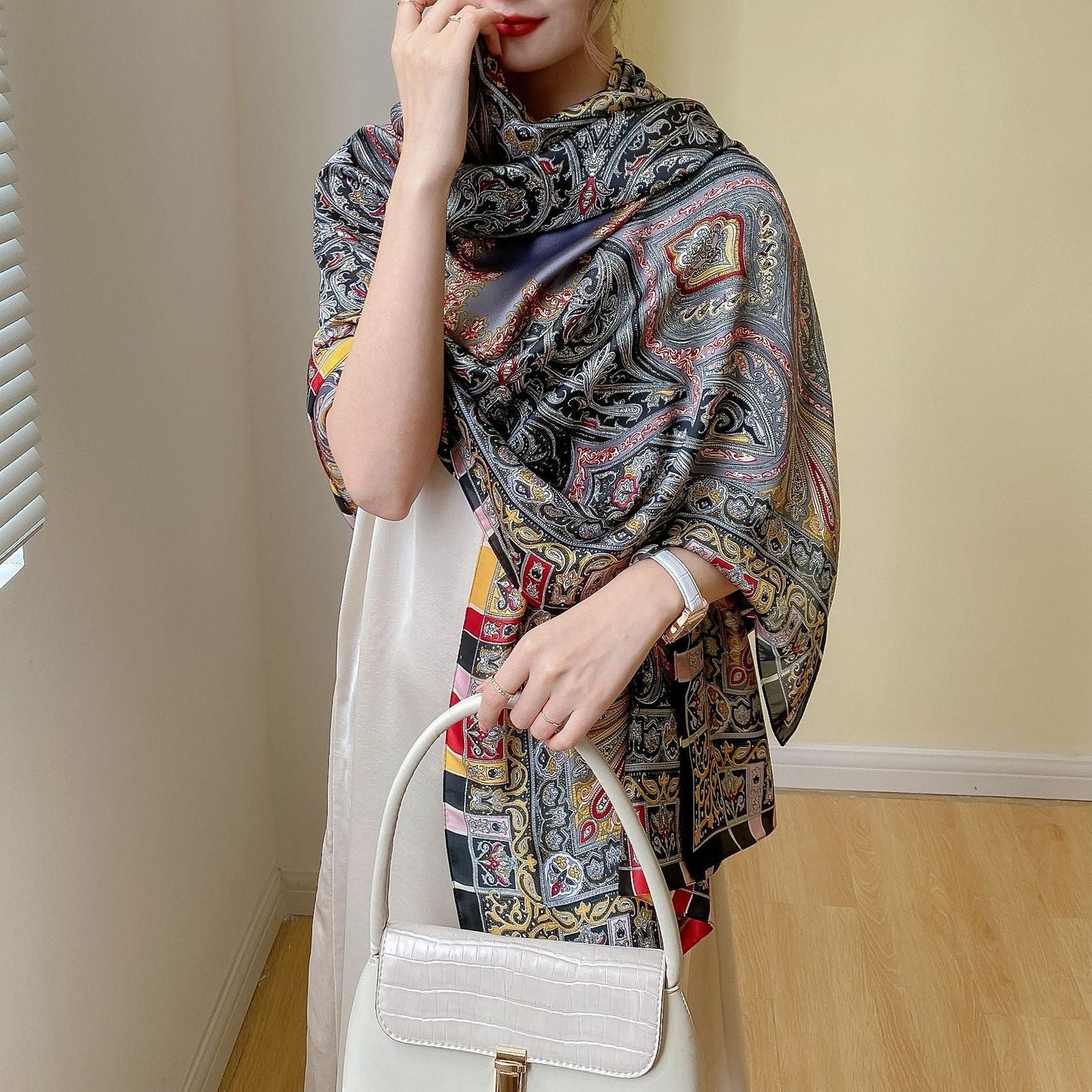Women's All Dress Matching Beautiful Traditional Design Satin Silk Scarf