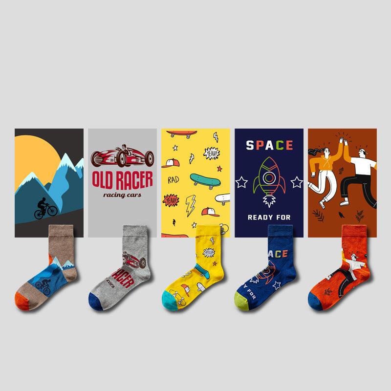5 Pair set cartoon color trend Autumn and winter socks for men & women