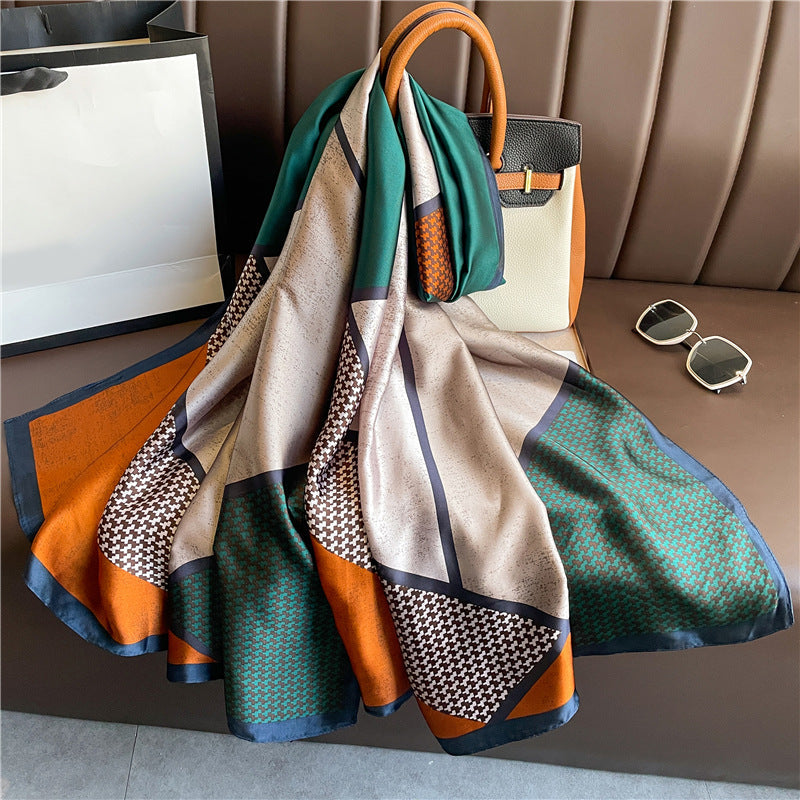 Elegant Geometry Pattern Colorful Women's Satin Silk Scarf
