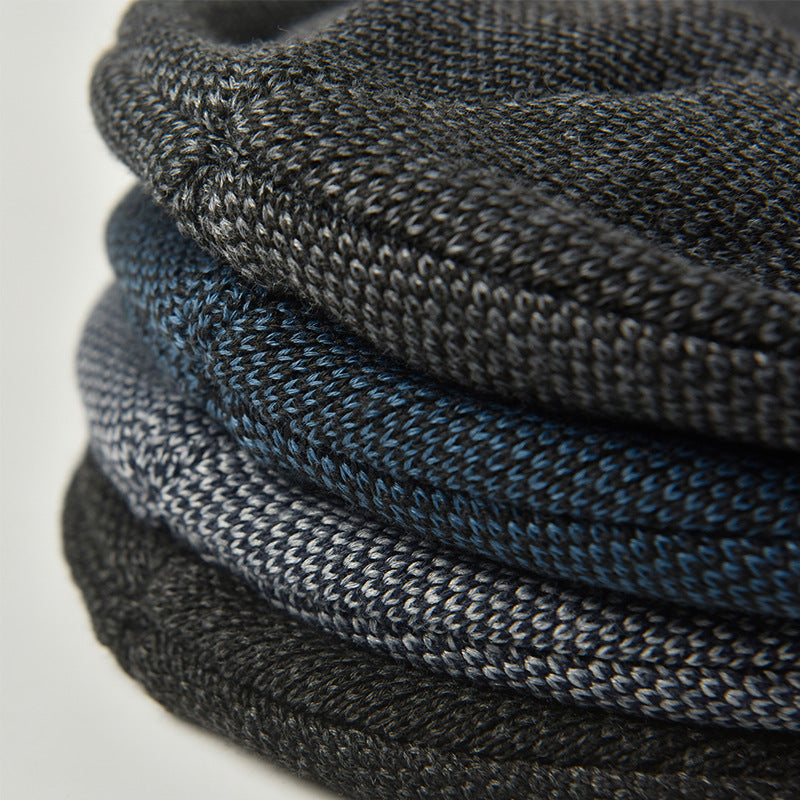 Men's Round-Top Casual Leather Label Warm Fashionable Winter Beanie