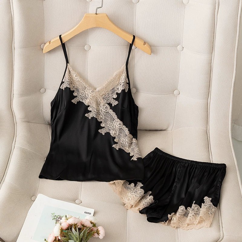 Women's spring summer ice silk Sleeve less thin suspender two-piece set