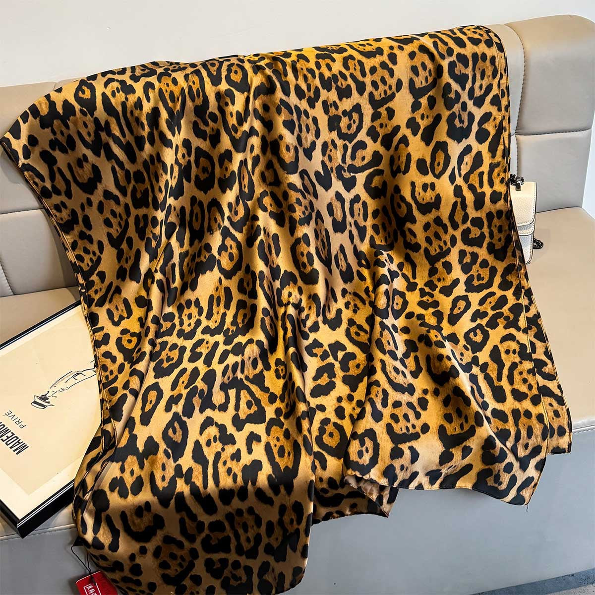 Wild Allure Luxurious Leopard Pattern Satin Silk Scarf For Women