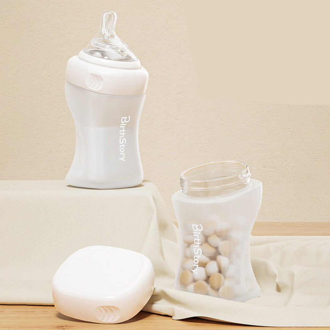 2 in 1 Anti Drop Anti Leak Glass Feeding Bottle and Glass Food Storage Jar for Children