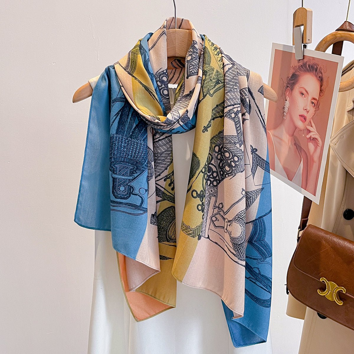 Women's High Quality Both Side Printed Retro Design Viscose Scarf