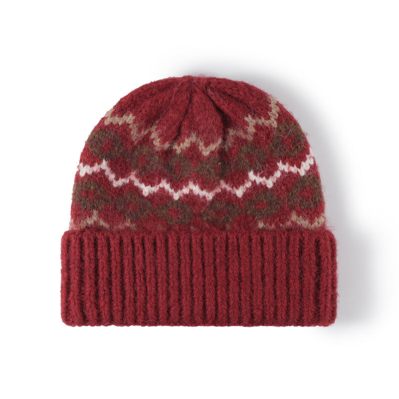 Winter striped jacquard warm thickened knitted outdoor hat