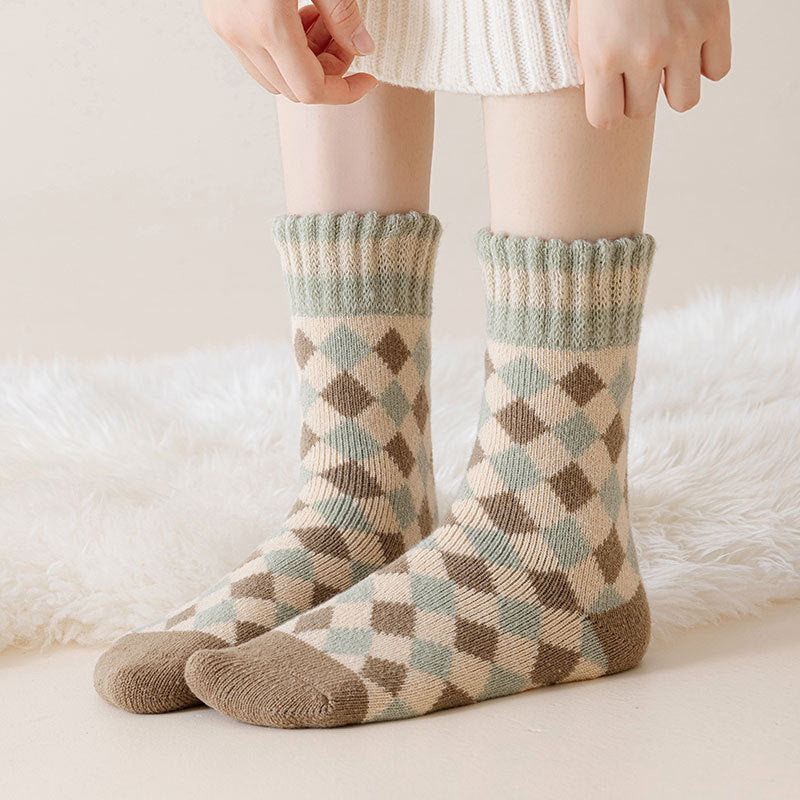 Winter women's mid-rise casual thickened terry socks
