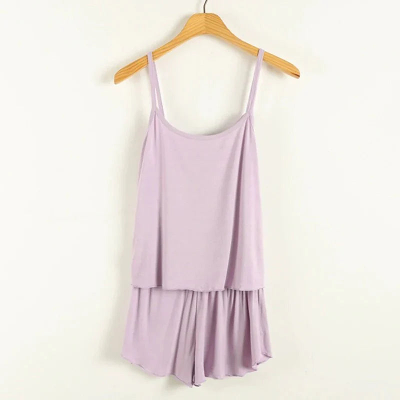 Women's Camisole Shorts Thin Homeware Summer Casual Solid Color Two-piece Set