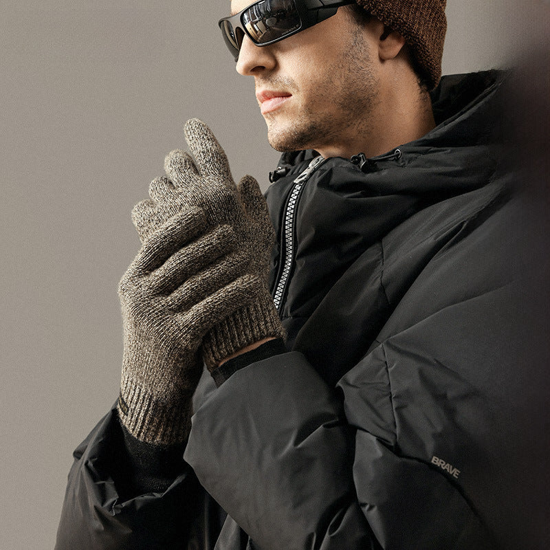 Autumn and Winter velvet cold proof versatile outdoor cycling knitted gloves