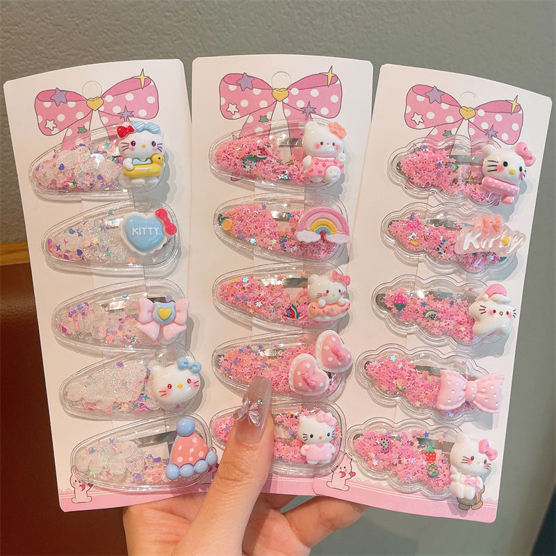 Children's Cute Cartoon Face Quicksand Inside Hairpin Clip