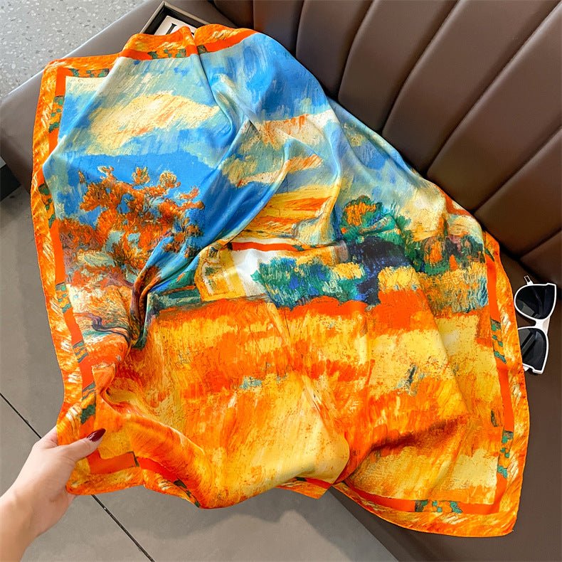 Women's Stylish Sun Protection Colorful Satin Silk Scarf