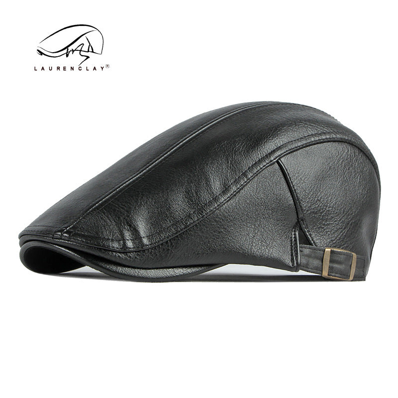 Winter PU leather British retro thickened men's beret