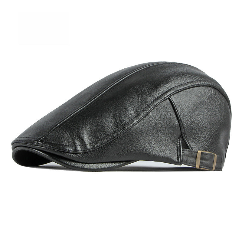 Winter PU leather British retro thickened men's beret