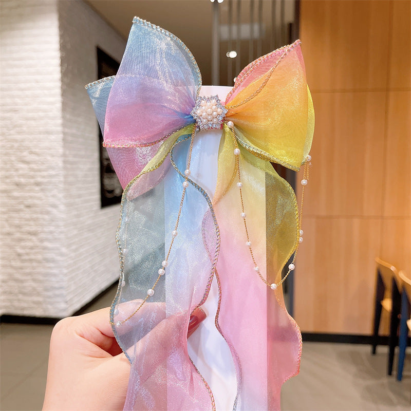 Children's Cute little Girl Rainbow Bow Braided Hairpins