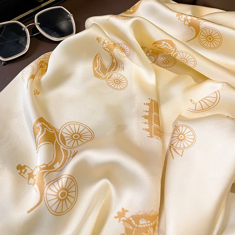 Women's Fashion, Retro Carriage Design Satin Silk Scarf