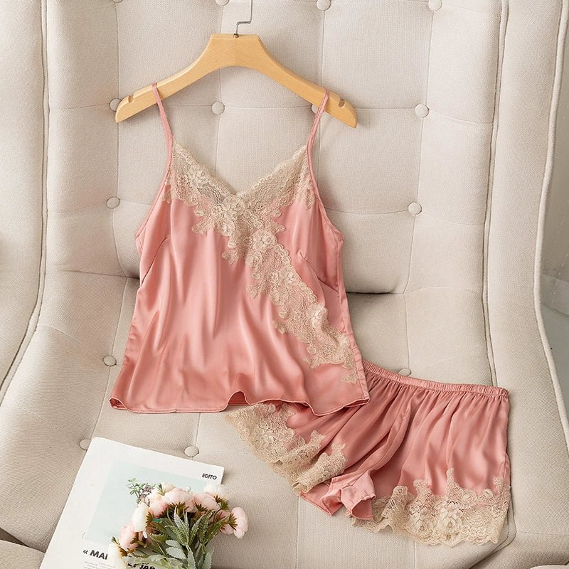Women's spring summer ice silk Sleeve less thin suspender two-piece set