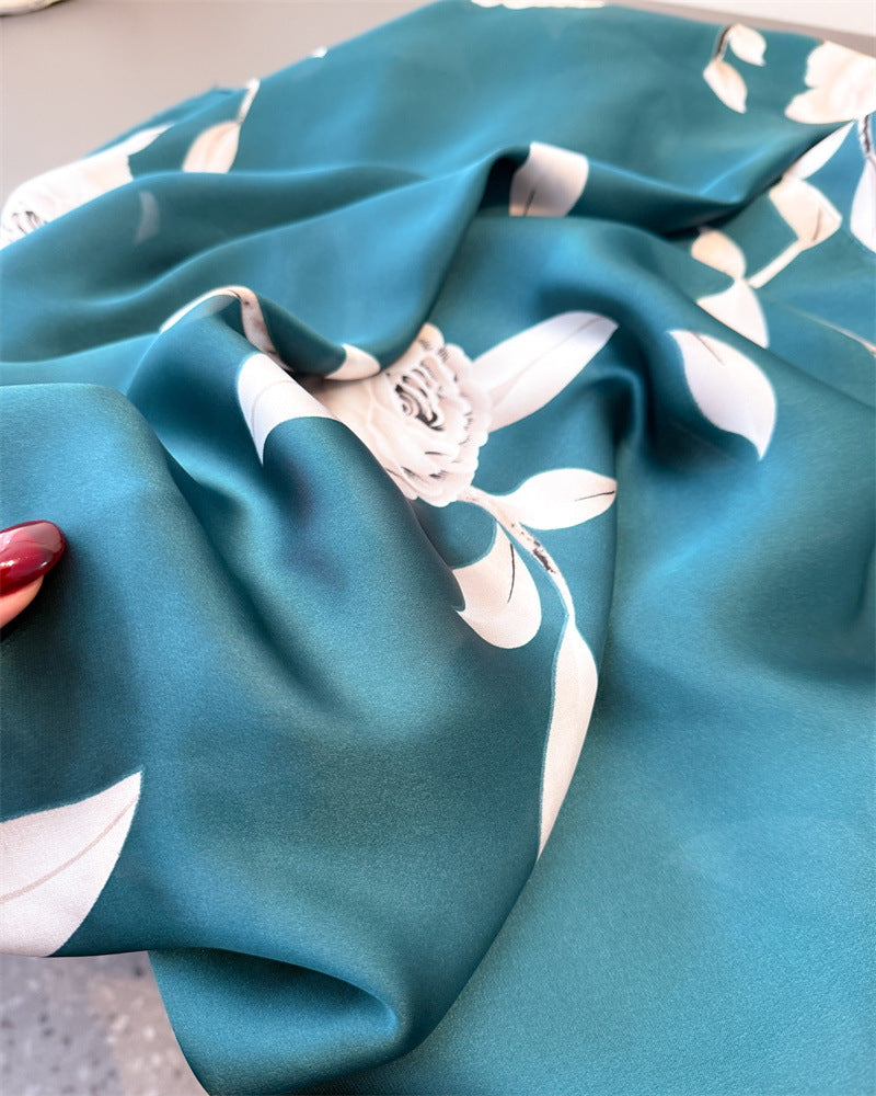 Monochrome Floral Design Women's Satin Silk Scarf