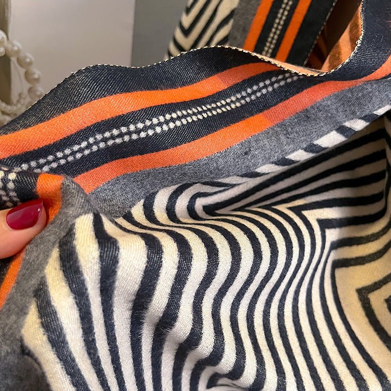 Women's Luxurious Striped Design Winter Pashmina Shawl Scarf