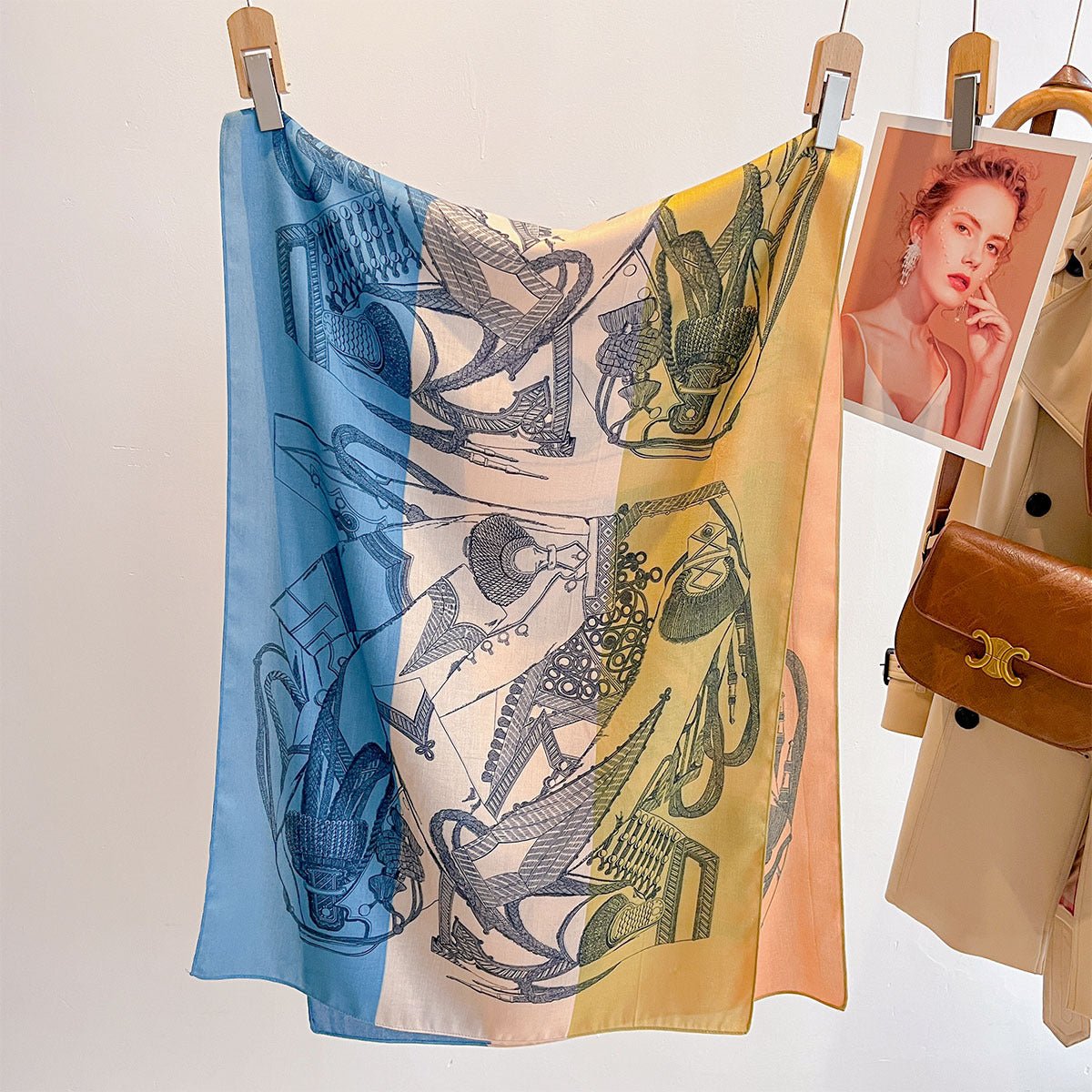Women's High Quality Both Side Printed Retro Design Viscose Scarf