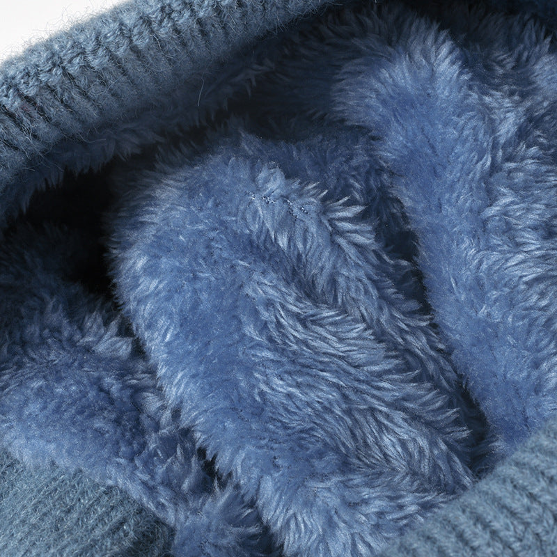 Color-block velvet thickened winter woolen hat