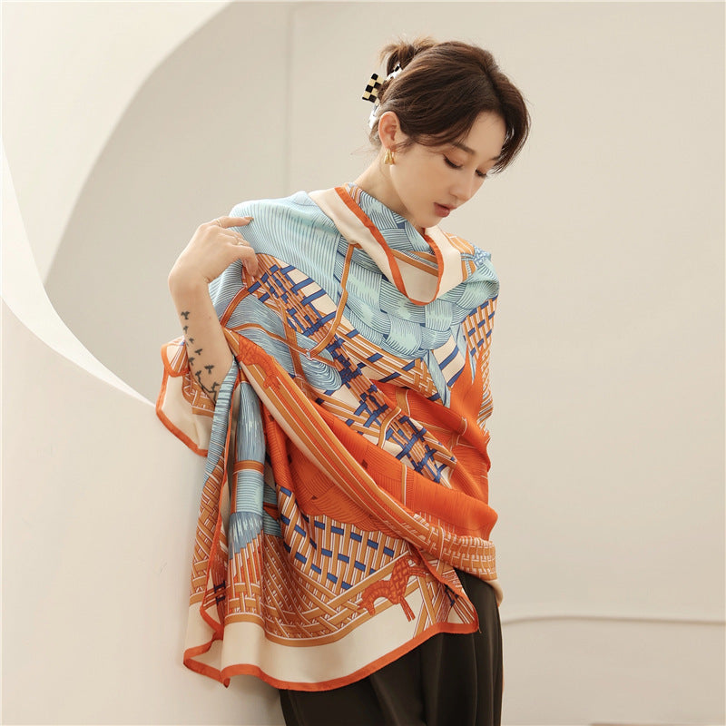 Korean style elegant ladies thin holiday Satin silk scarf