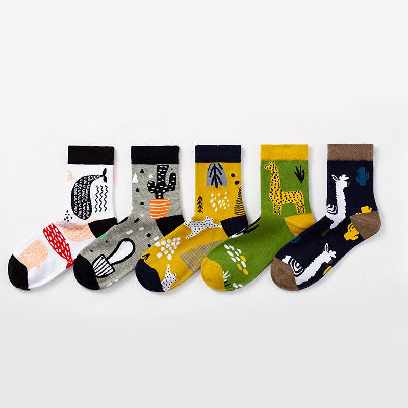 5 Pair set cartoon color trend Autumn and winter socks for men & women