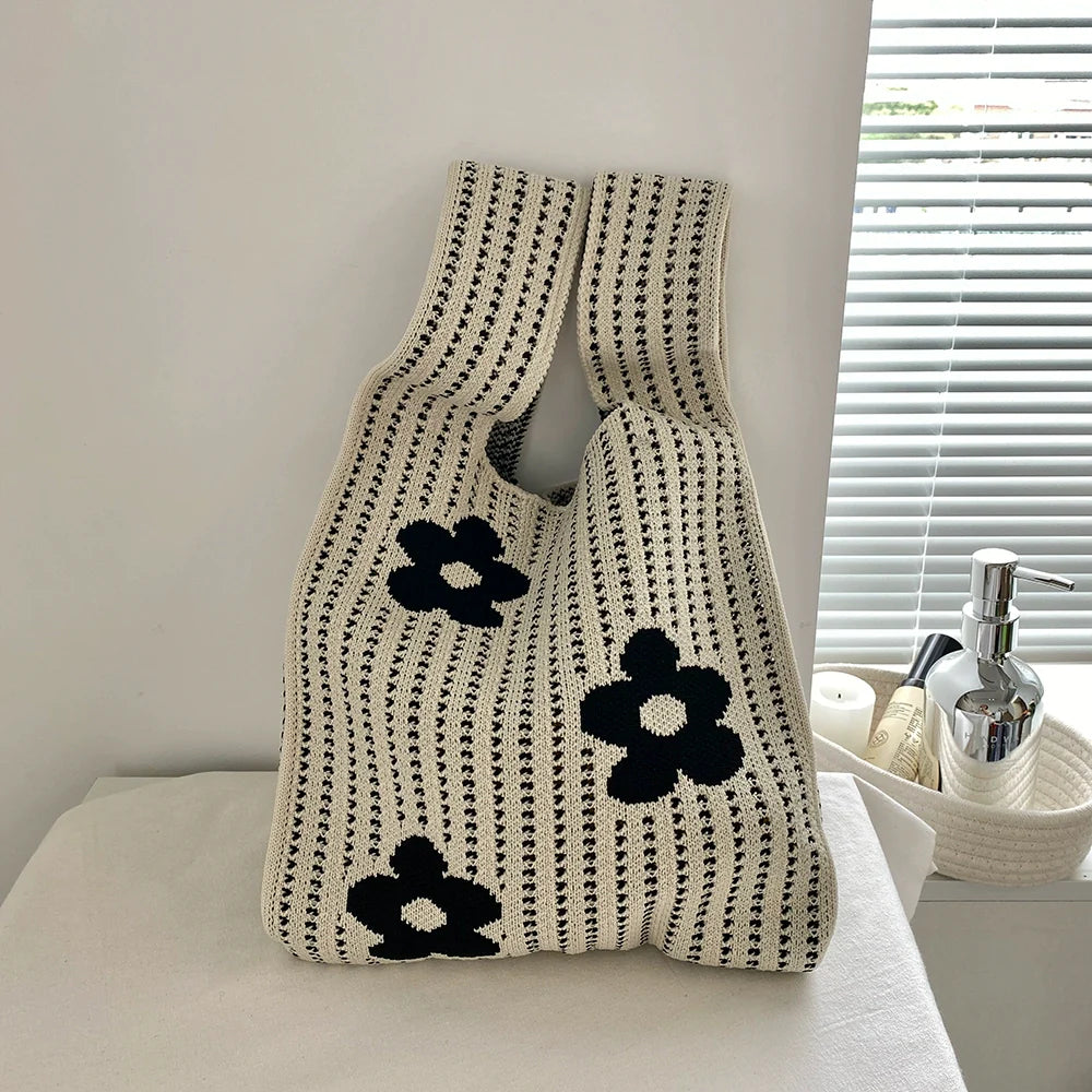 Candy Color Floral Knitted Tote Hand Bag For Women (ALAUDDIN)