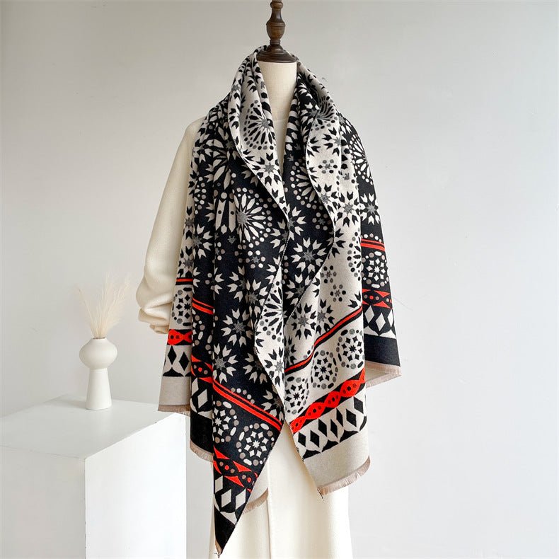 Women's Bohemian Style Sunflower Pattern High Quality Winter Shawl