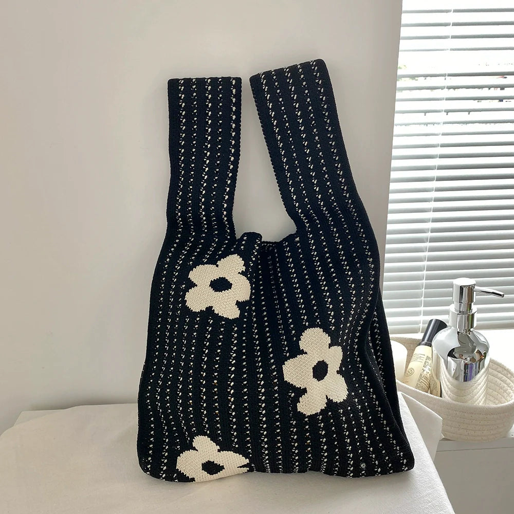 Candy Color Floral Knitted Tote Hand Bag For Women (ALAUDDIN)