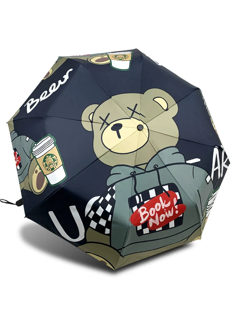 Bear Cartoon-Printed Automatic Folding Umbrella for All Season (ALAUDDIN)