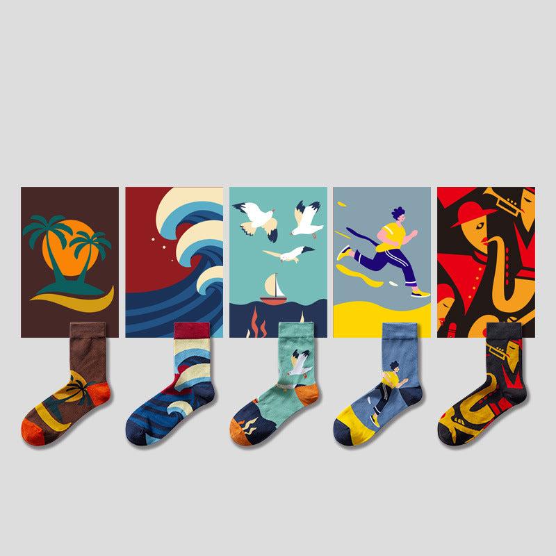 5 Pair set cartoon color trend Autumn and winter socks for men & women