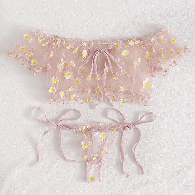 Floral Mesh Off Shoulder Lingerie Set with Polka Dot Accents Allure