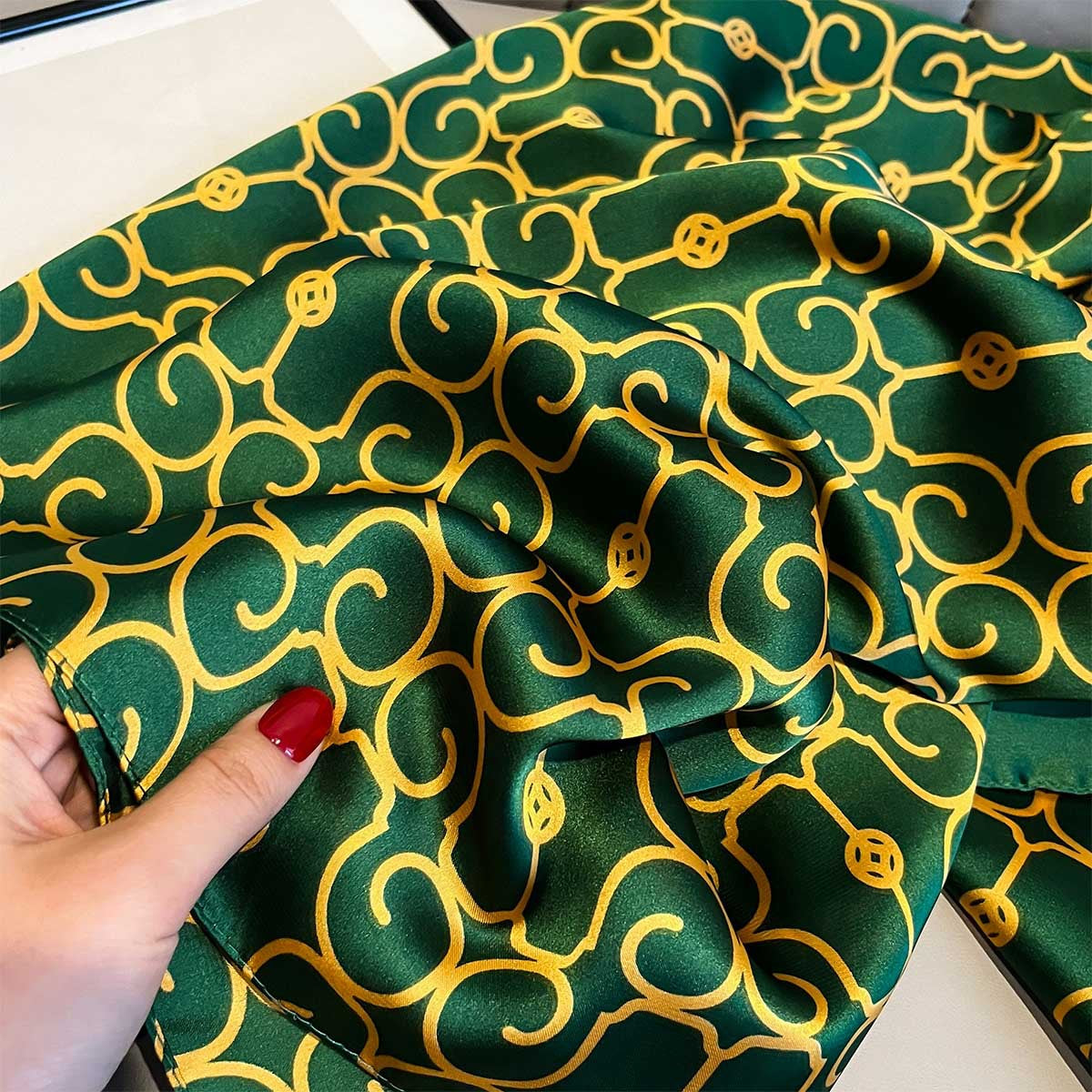 Versatile Korean Chic Line Print Satin Silk Scarf for Women