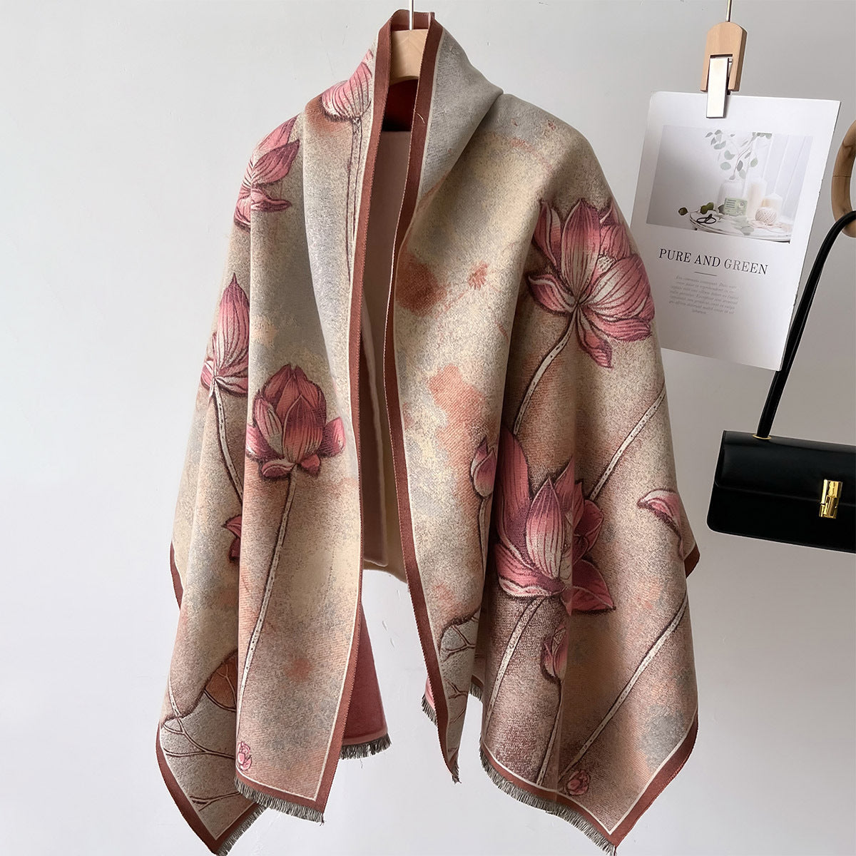 Ultra-Soft Cashmere Lotus Flower Jacquard Winter Shawl for Women
