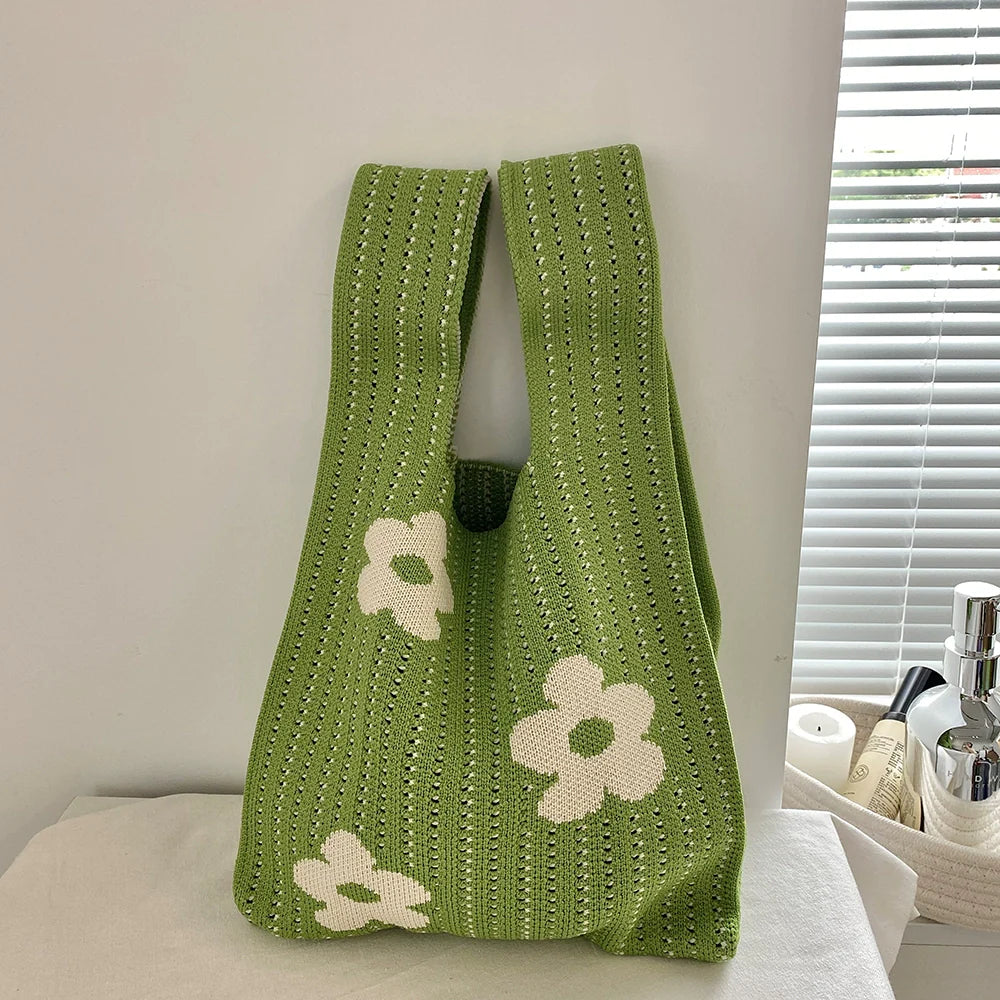 Candy Color Floral Knitted Tote Hand Bag For Women (ALAUDDIN)