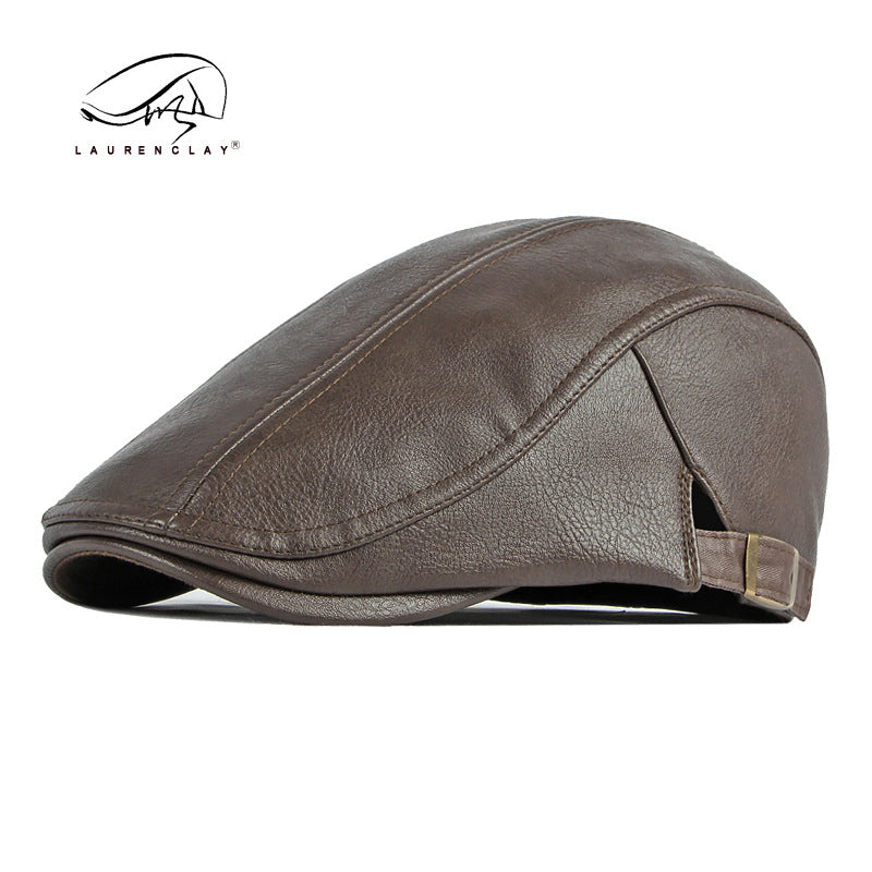 Winter PU leather British retro thickened men's beret