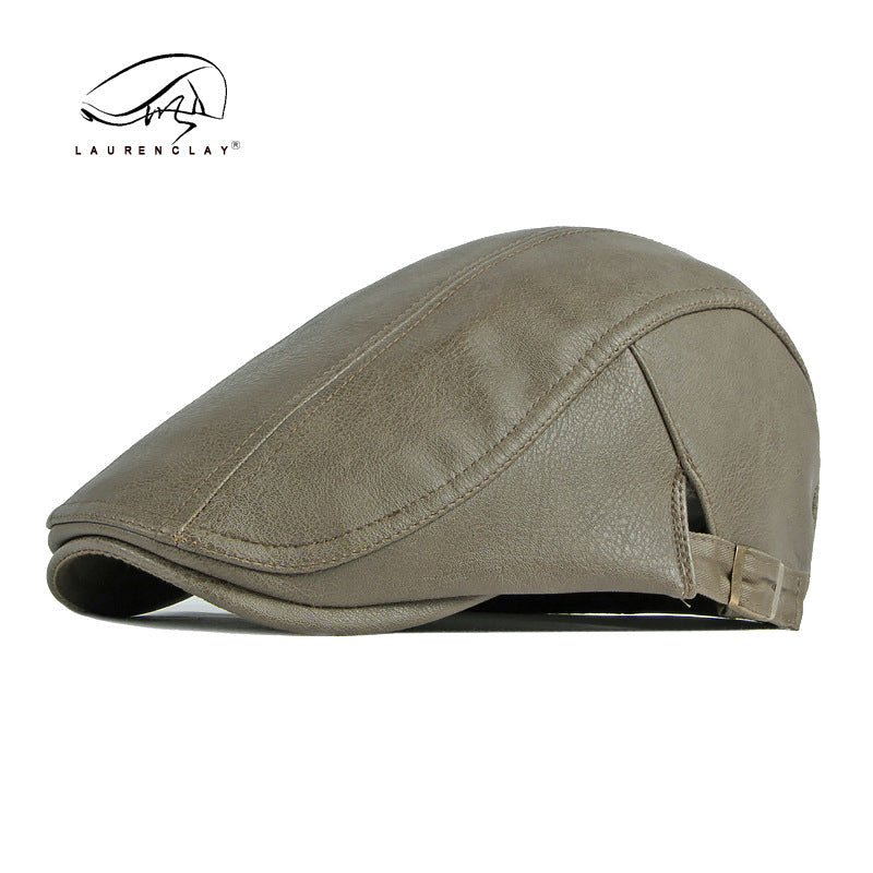 Winter PU leather British retro thickened men's beret